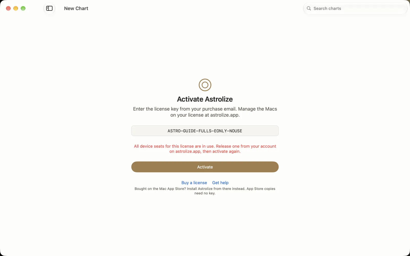 Activation error saying all device seats are in use and one must be released.