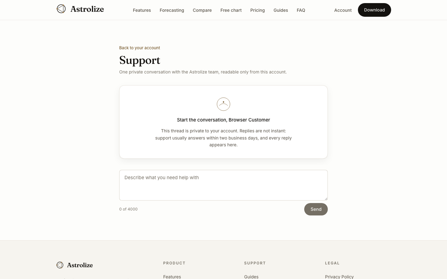 Private account support before the first message.
