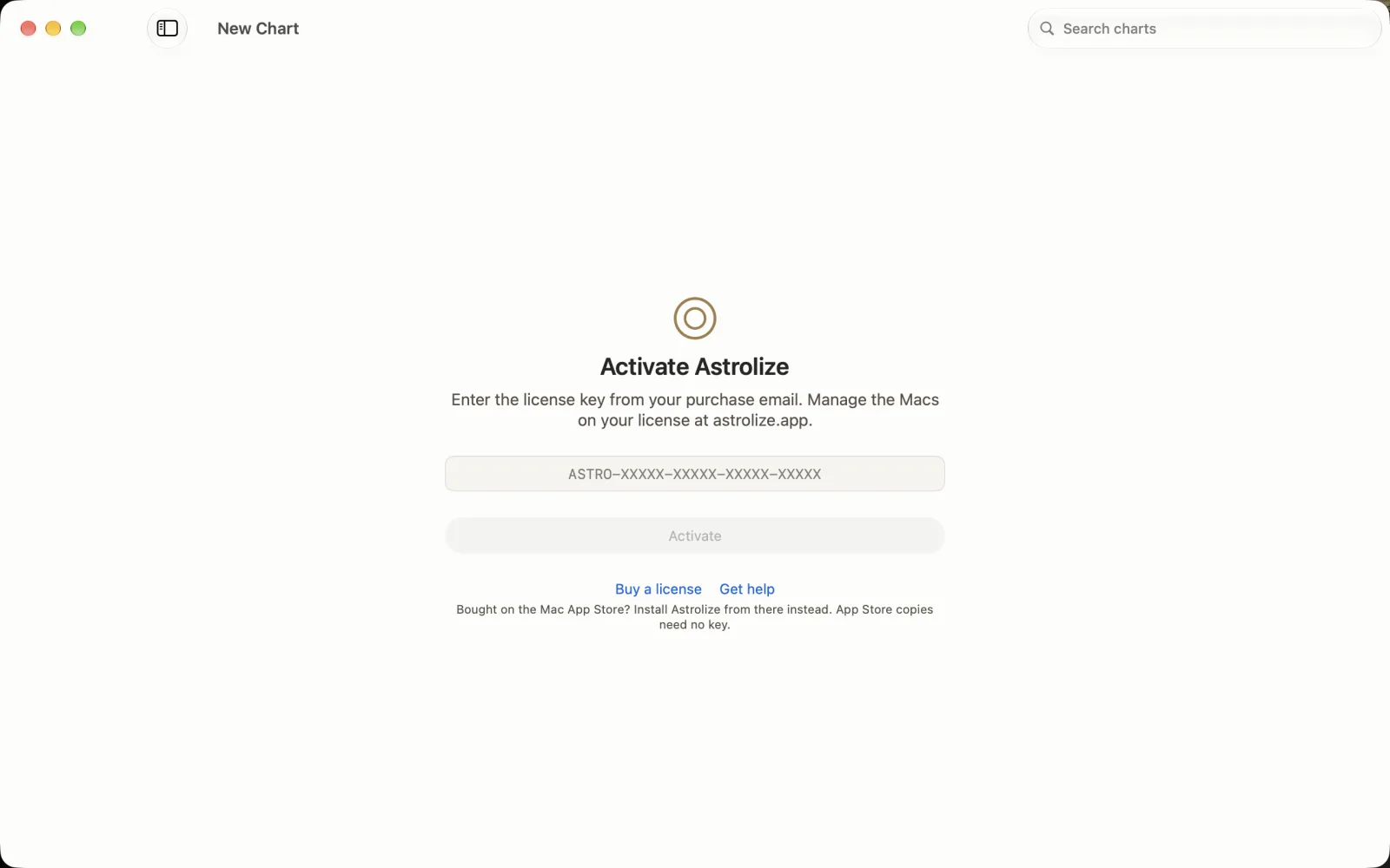Activate Astrolize with an empty key field and Activate disabled.